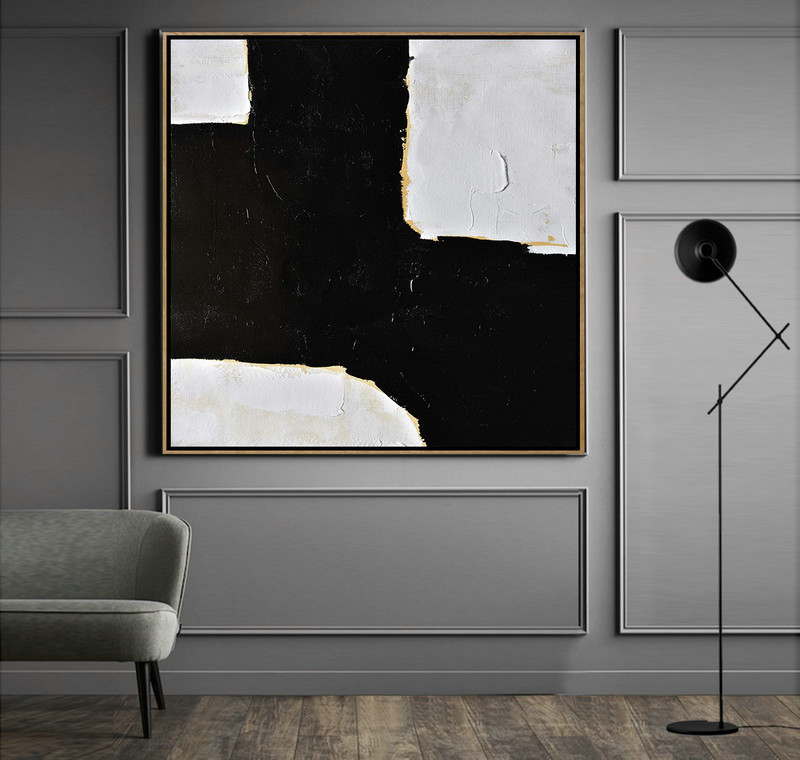 Handmade Large Painting,Handmade Minimal Art Palette Knife Canvas Painting, Black White Beige - Large Wall Art Home Decor